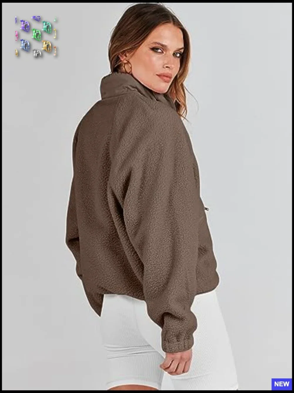 Fuzzy Fleece Jacket Cropped Sherpa Button Down Shacket Coats Outwear With - Picture 6 of 7